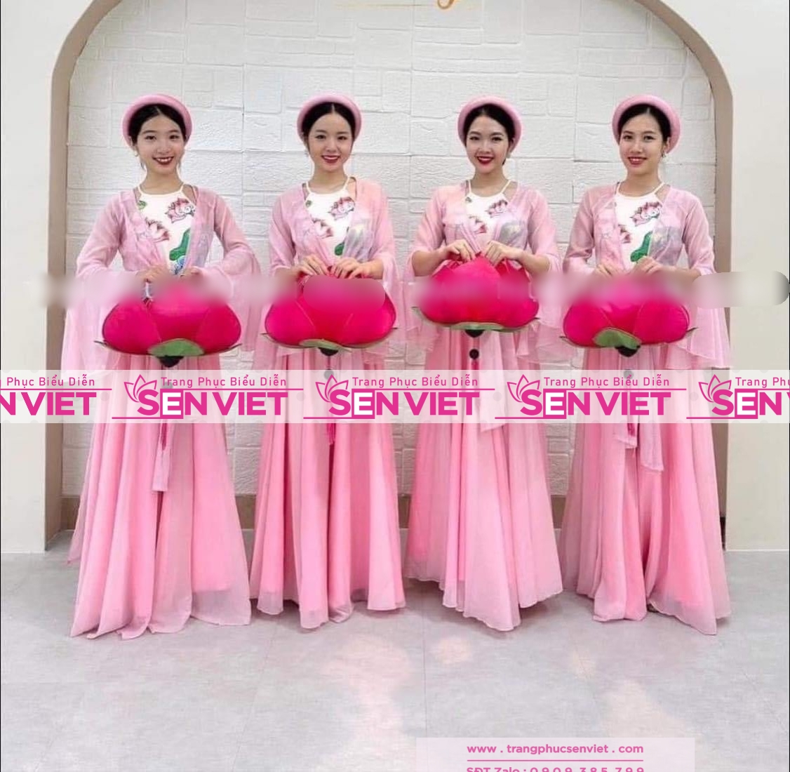 Váy Múa Tứ Thân Sen Hồng - Set